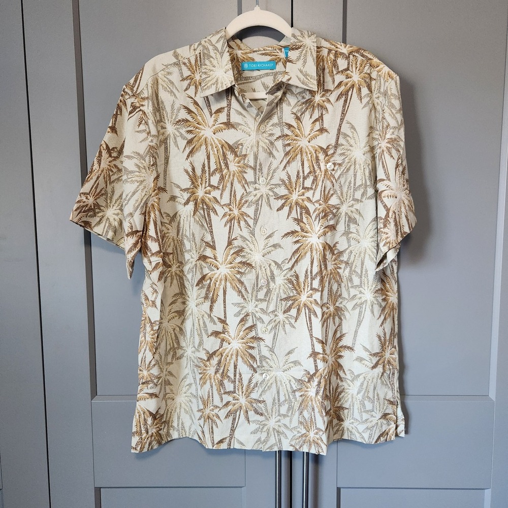 New Tori Richard Hawaiian Cocomo Silk Blend Palm Tree Aloha Shirt L NWTLuau